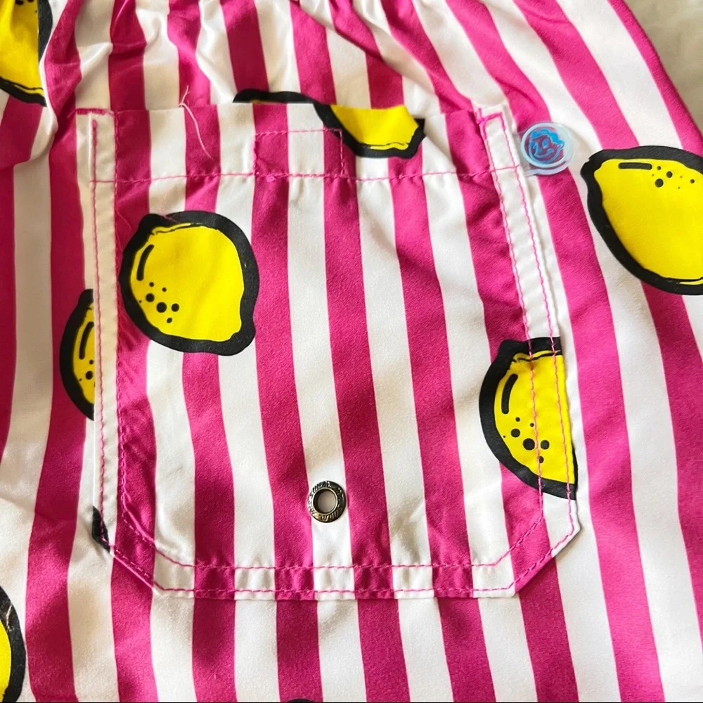Mr. Swim Lemon Stripes Magenta/White Swim Trunks Men’s Size Large, NWT
